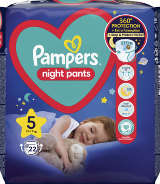 PAMPERS Night Pants pieluchomajtki rozm 5 12 17 kg 22 szt